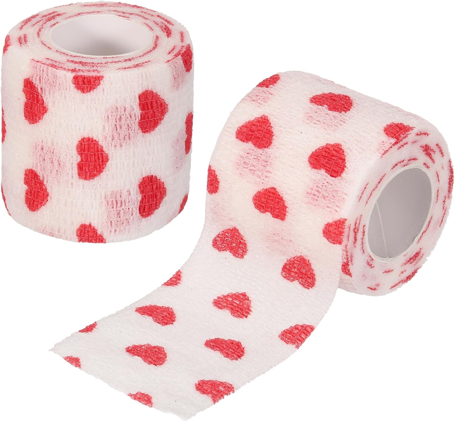 PETAXCELL Pet Wrap Bandages, 2 Inch 5 Yard Self Adhesive Bandage Wrap, Pet Non-Woven Tape First Aid Cohesive Gauze, (White/Heart, 2 Pcs), Intended for Dog/Cat/Bird/Legs/Paws/Wound