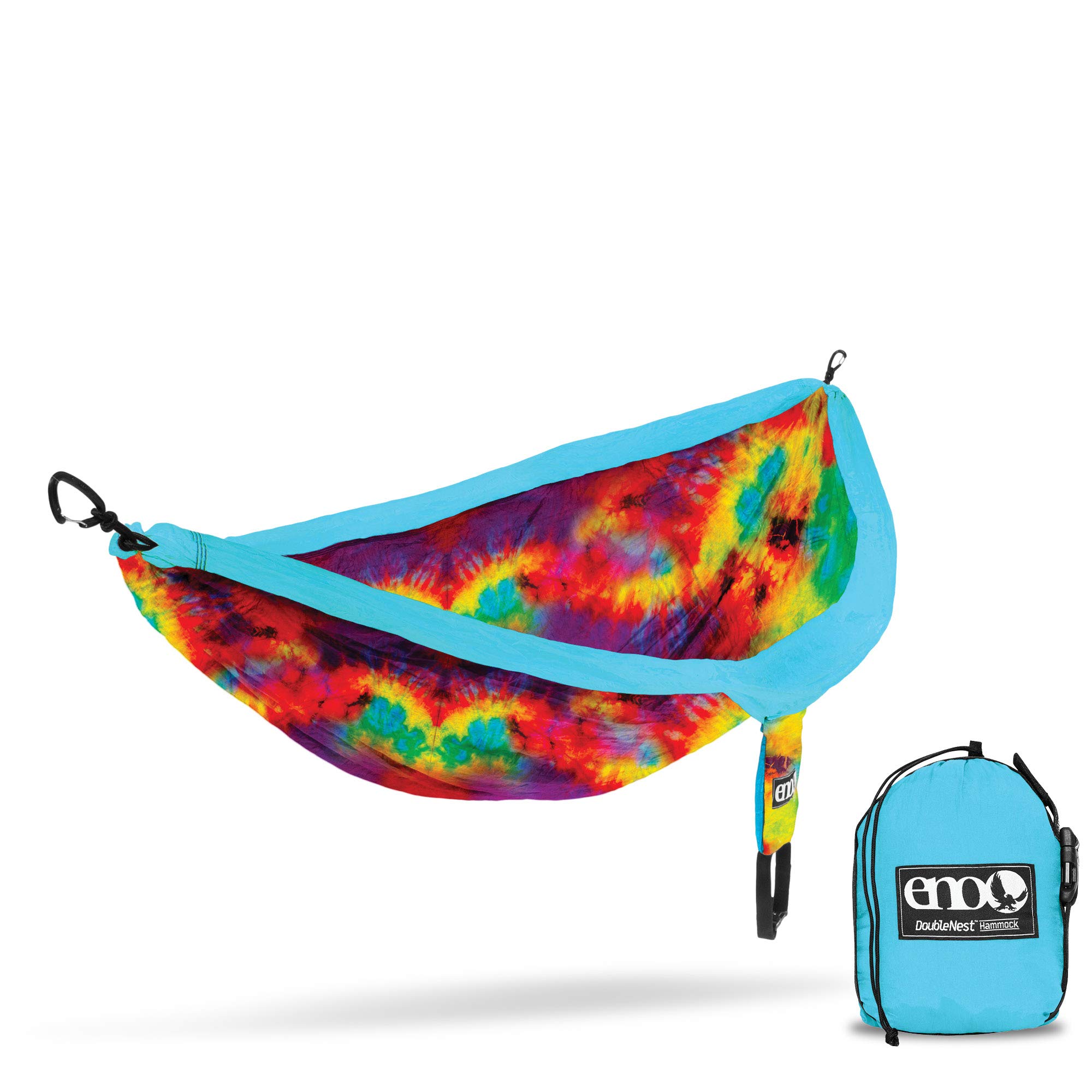 ENO Doublenest Hamak Tie Dye miękka oddychająca tkanina 70 Denier nylonowa tafta o wysokiej wytrzymałości szybkoschnąca wytrzymały potrójnie szyty kompresyjny plecak aluminiowy typu wiregate