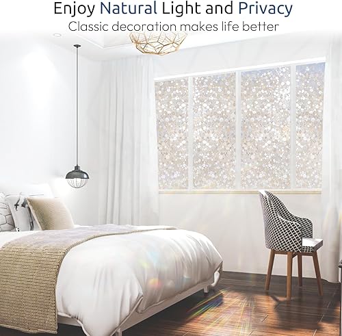 Miniatura 2 de rabbitgoo Película de privacidad para ventana, diseño de arcoíris decorativo para cubierta de vidrio, adhesivo estático, no adhesivo, bloqueo UV,