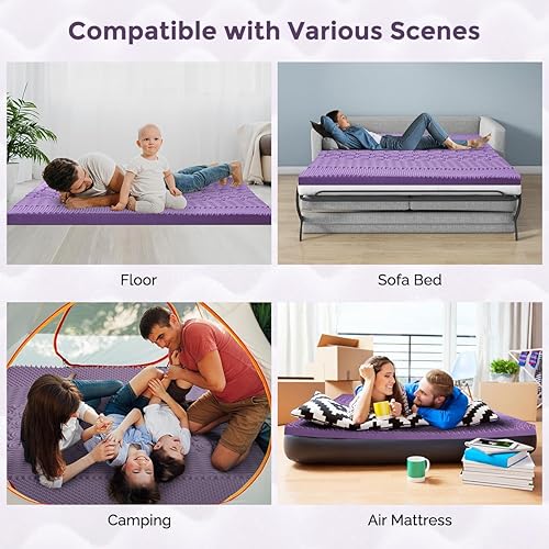 Miniatura 8 de Cubrecolchón, 3 pulgadas, tamaño matrimonial, de 5 zonas, de espuma viscoelástica de gel, soporte específico, alivio de presión, certificado