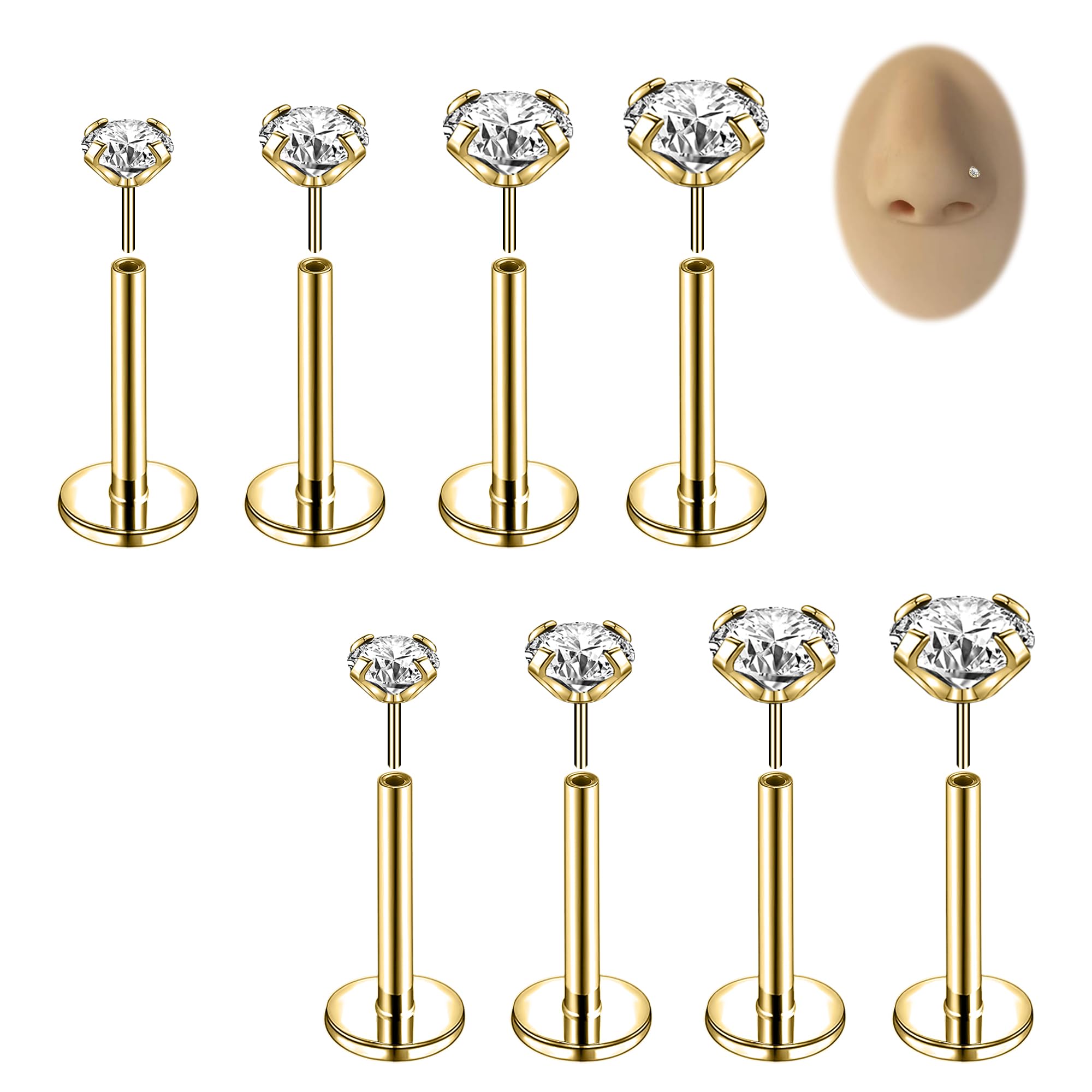 6ixGosh 20g/18g Threadless Nose Rings Studs Flat Back Earrings Stud Surgical Steel Push in Nose Tragus Cartilage Lip Medusa Piercings Jewelry CZ 2/3/4mm, Stainless Steel, cubic zirconia (B0CNSLKHRW) Amazon Price History, Amazon Price Tracker
