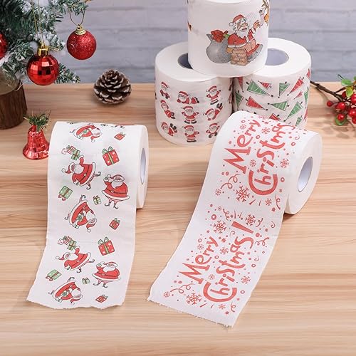 Miniatura 6 de EXCEART 5 rollos de papel higiénico de Navidad, servilletas desechables impresas para fiestas divertidas de Navidad, decoración de baño
