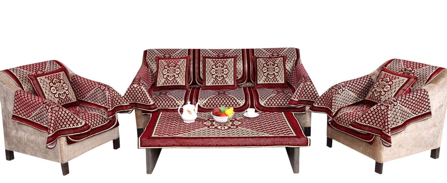 Nendle Chenille Sofa Cover with Handle Cover, Cushion Cover and Center Table Cover (Maroon, 16x16 Inches, 5 Seater) Pack of 18 (B08V16R4BV) Amazon Price History, Amazon Price Tracker