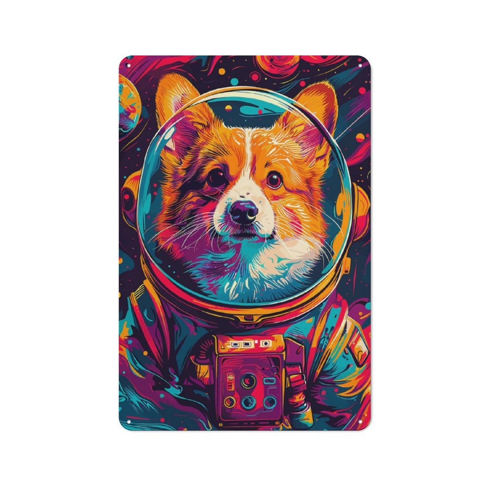 Junmoney Corgi Astronaut Space Tin Wall Plaque 30X20cm With For Café Or Home Bar, For Themed Room Decoration, For Living Room And Hallway Decor