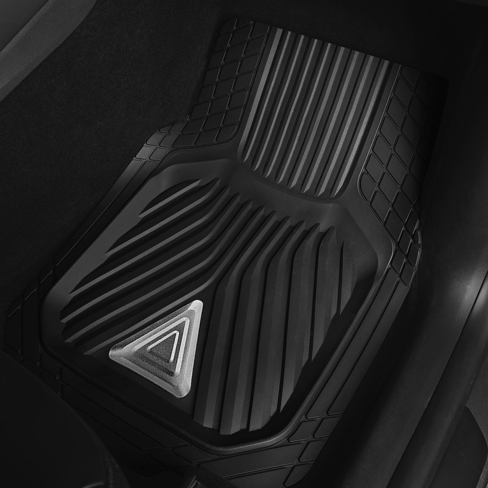 August Auto Heavy Duty Rubber Floor Mats Durable All Weather Black with Silver Aluminum Car Mats with Deep — view 6