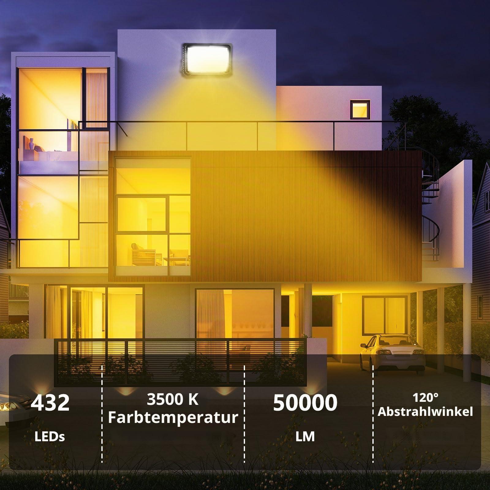 Loyal 500W LED Strahler Außen, 50000LM Superhell Außenstrahler, IP66 Wasserdicht Flutlichtstrahler, 3000K Warmweiß Flutlicht, Außenleuchte für Garten, Garage, Auffahrt, Türen