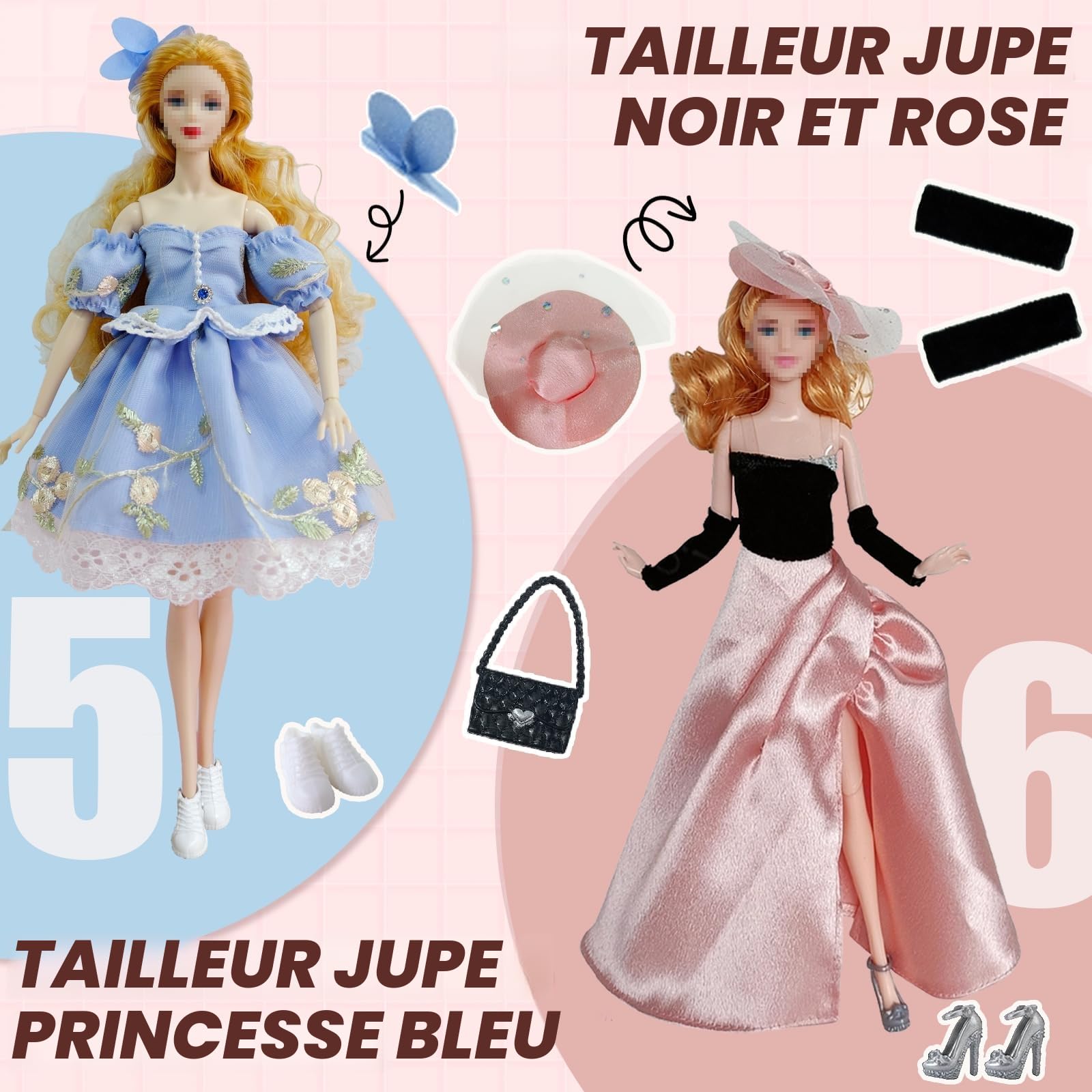 20 pcs Vêtements et Accessoires de Poupée pour Poupée 11,5 ", Inclure Robes de Soirée, Jupes, Costumes de Mode, Pantalons, Chapeaux, Chaussures, Sacs, Accessoires pour Cheveux, Cadeaux Fille