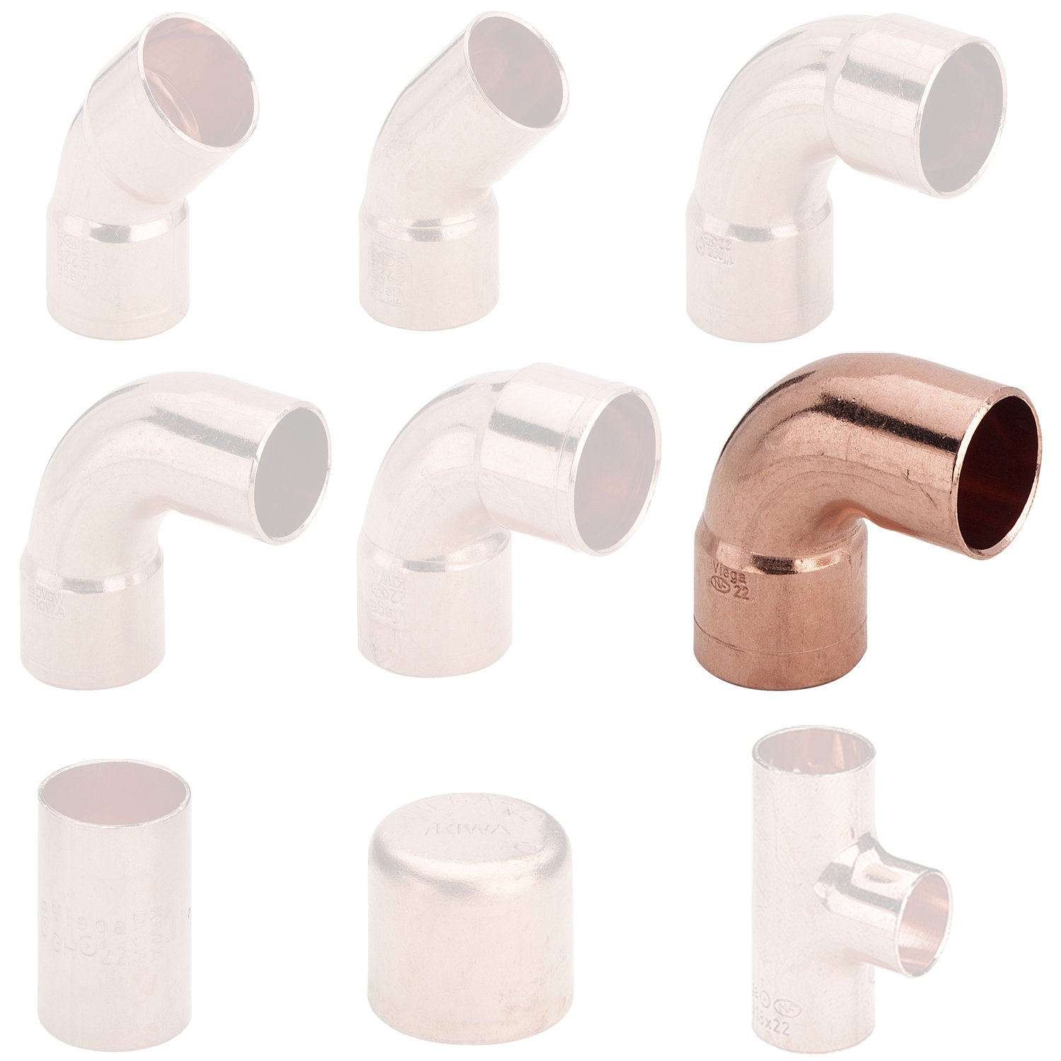 fittingstore – Cuivre lötfittinge avec angle Manchon Casquette Raccord en T différentes tailles