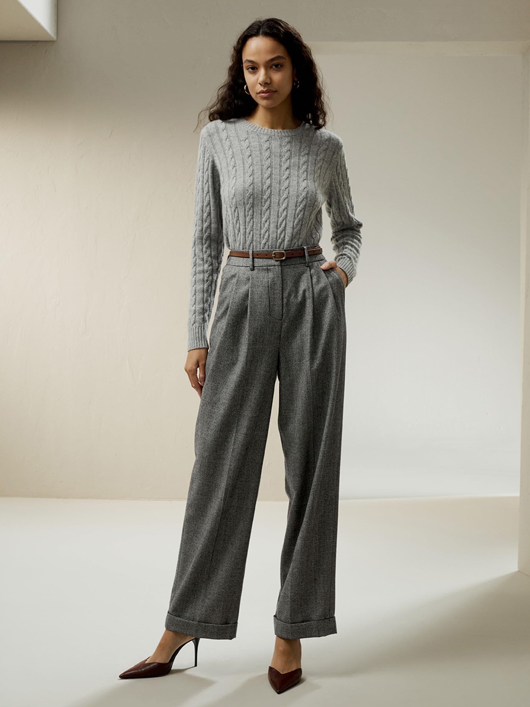 LilySilk Wollkaschmirpullover für Damen, klassischer Pullover im Preppy-Stil mit geripptem Zopfmuster, für Herbst und Winter