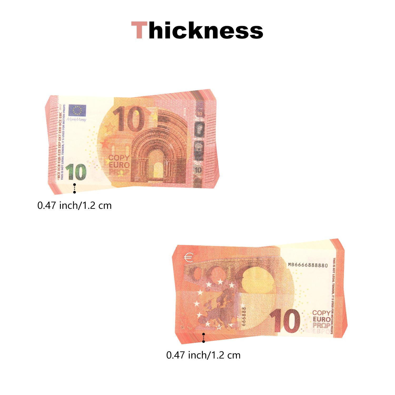 Mecool 2.40 x 1.26" 100 Pcs €10 Euros Bills Pretend Cash - Image 3