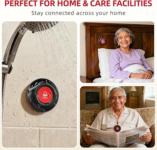 Miniatura 4 de CallToU Buscapersonas de cuidador inalámbrico botón de alerta de campana de llamada para personas mayores/ancianos/pacientes 1 receptor de enchufe 1