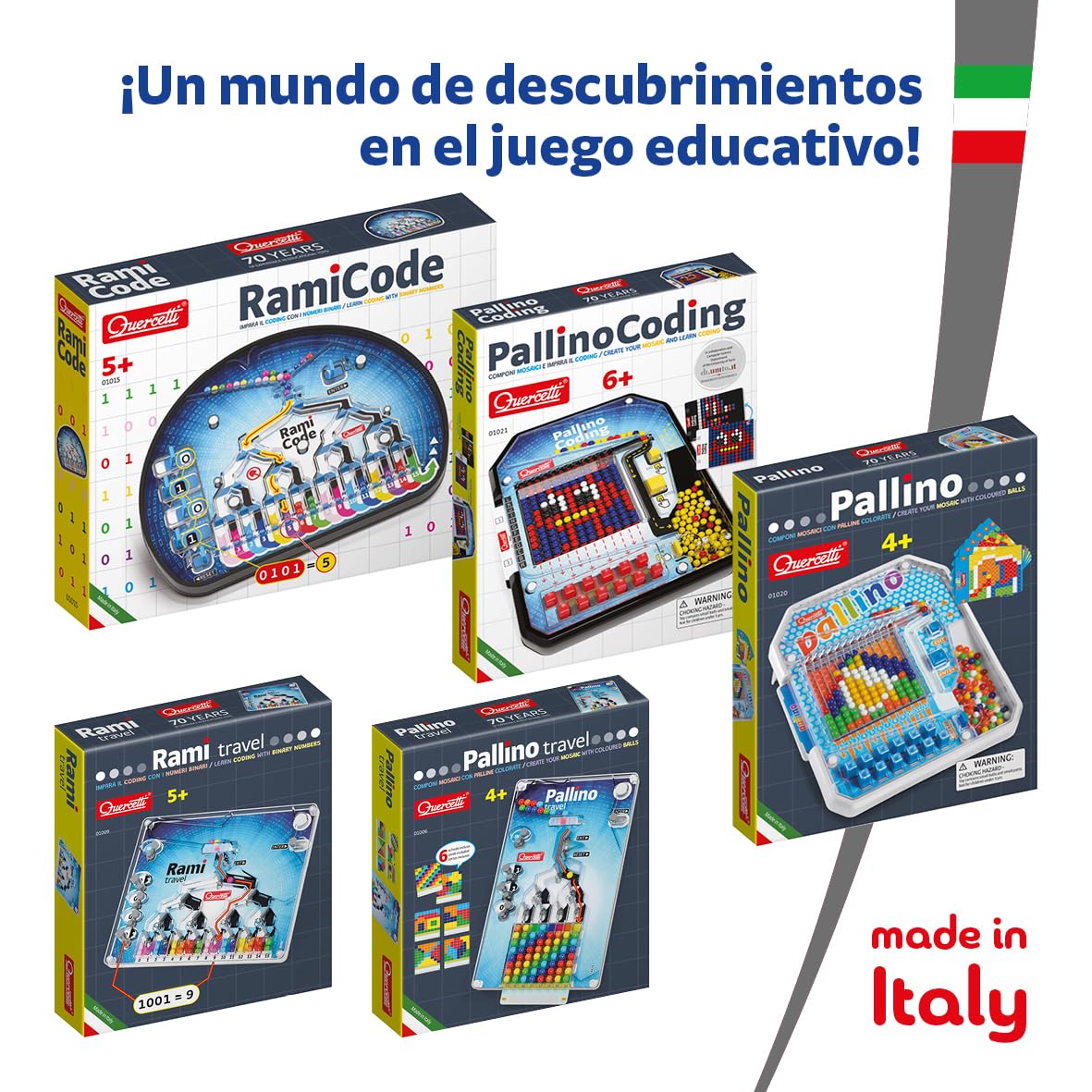 Quercetti Rami Code Juguetes Niños 5 Años hasta los 10 Años, Aprende Coding y Pensamiento Lógico, Juego de Mesa Stem Preescolar, Manualidades Niños, Juegos Educativos Niños 5 Años, Made in Italy
