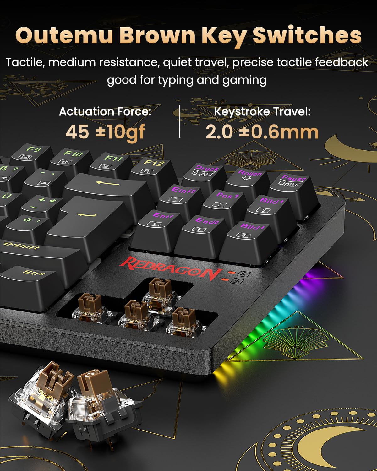 Redragon K552 Gaming Tastatur und Maus, Mauspad Combo 87 Tasten LED Hintergrundbeleuchtung Mechanische Gaming Tastatur mit Brauner Schaltern Gaming Mauspad für Windows PC Spiele - S113 DE QWERTZ