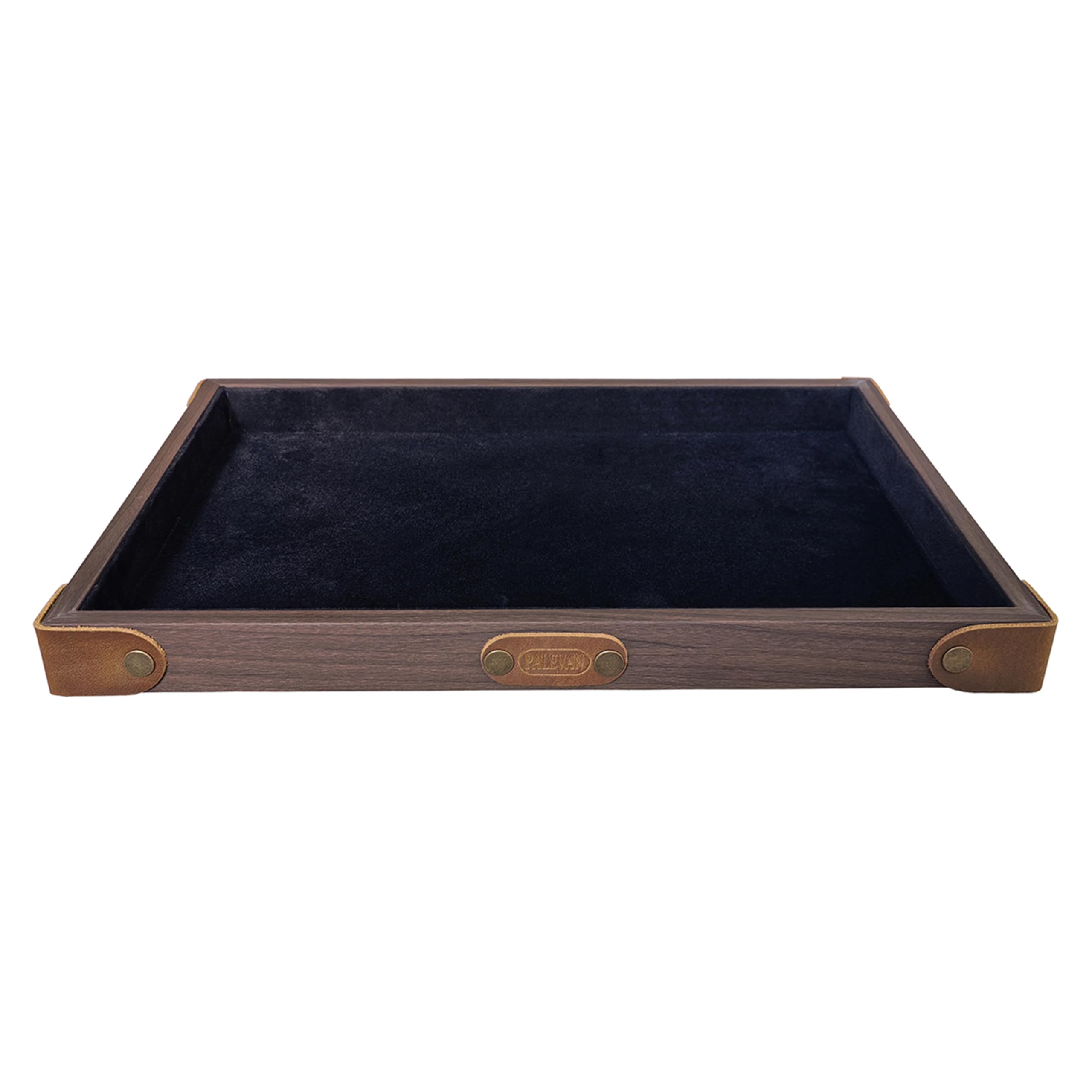 Vassoio in legno massello di noce nero con venature per gioielli, vassoio piatto in velluto per vetrina, cosmetici, comodino, tavolo, scrivania, organizer da scrivania (velluto nero)