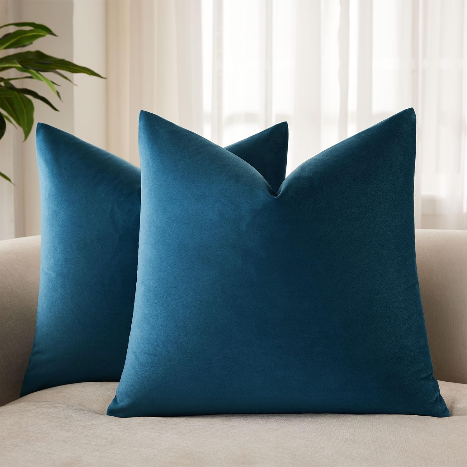 Throw Pillow Covers Set of 2 for Couch Velvet Cushion covers 14x14,Prussian