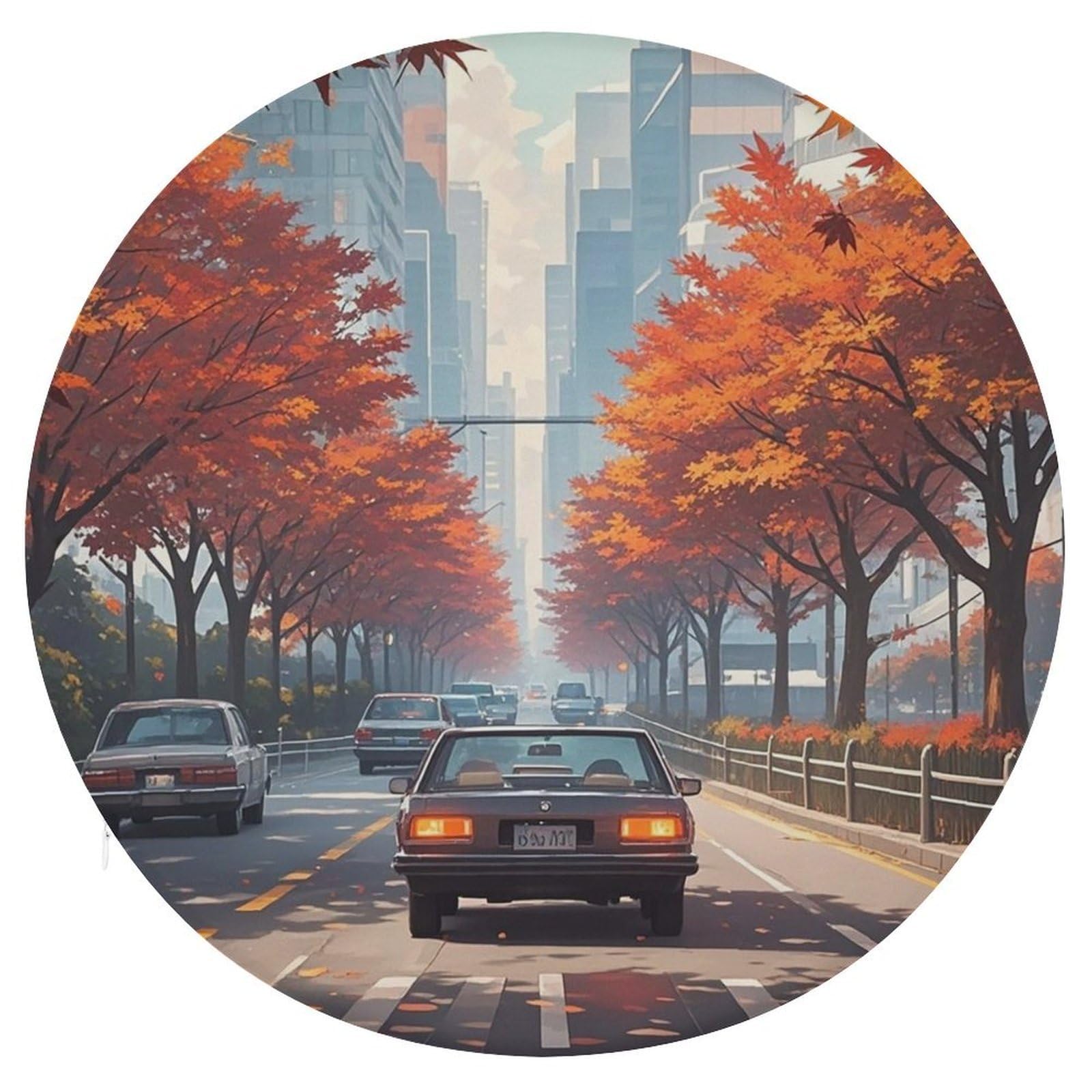 LZQPOEAS Red Maples on The Roadside Swivel Seat Cushion with Supportive Memory Foam Comfort Round Bar Stool Cushion 15.3" Diameter Rotating Seat Cushions Fashion Chair Pad for Car Office Home