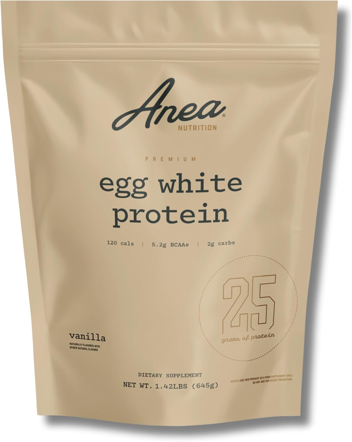 Anea Egg White Protein - Vanilla | 25g Protein | Cholesterol-Free | 5.2g BCAA | Complete Amino Acid Profile | Dairy-Free, Gluten-Free, Soy-Free | Smooth Vanilla Flavor | Made in GMP Facility