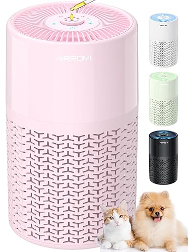 AIRROMI Pets Air Purifier for Home Allergies,Up to 660 ft².Yellow Deodorizing Activated Carbon Filter,With Fragrance Sponge for Better Sleep,Night Light,Pet Dander,Smoke,Odors,Air Cleaner A2002 Pink - Pink