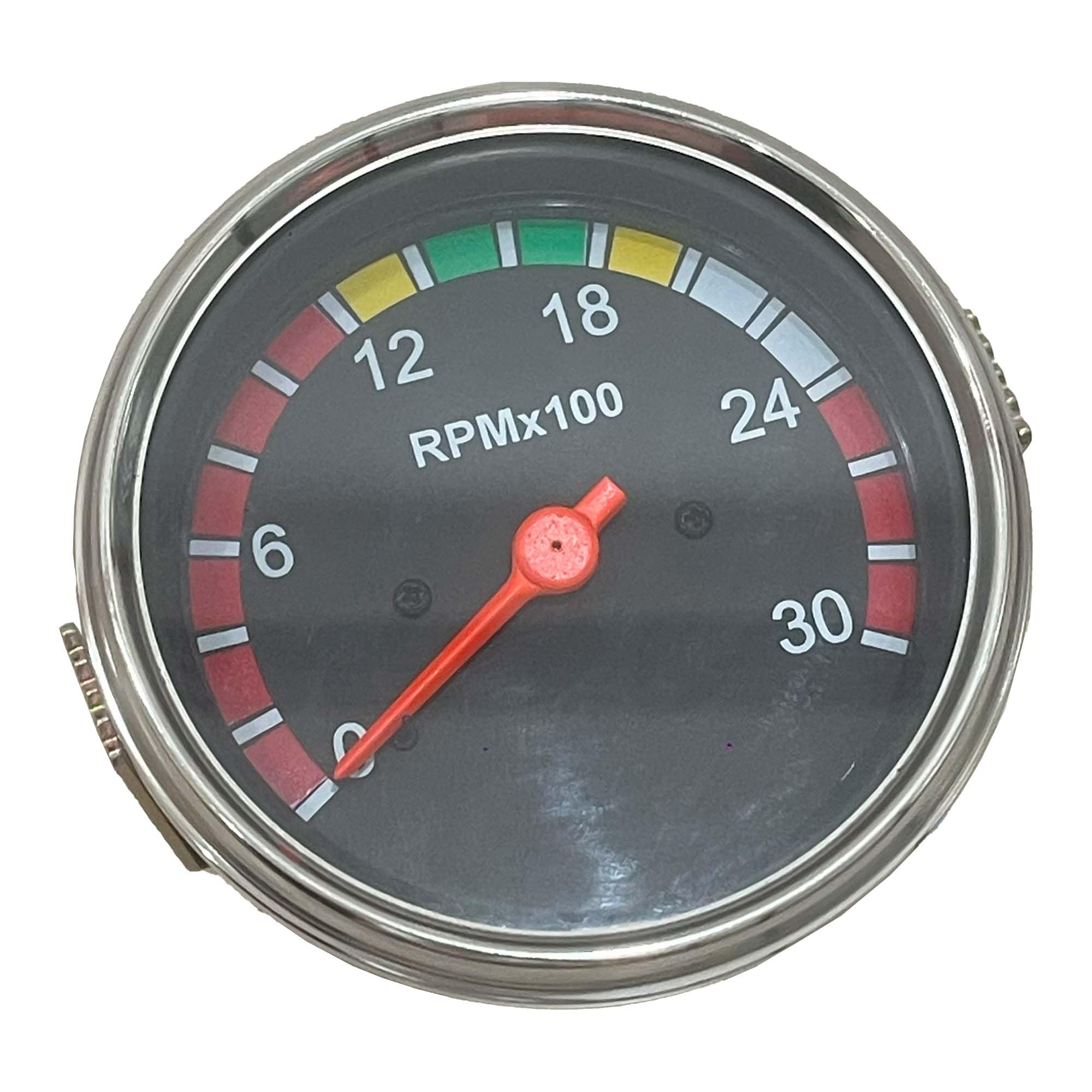 APSMOTIV Universal Electrical Speedometer Gauge wiith 3 Terminal for Tractors 12V – 0-30 RPM x 100, Analog Agricultural, Heavy-Duty Vehicles Gauge, 0-3000 RPM, Black Face with Chrome Bezel