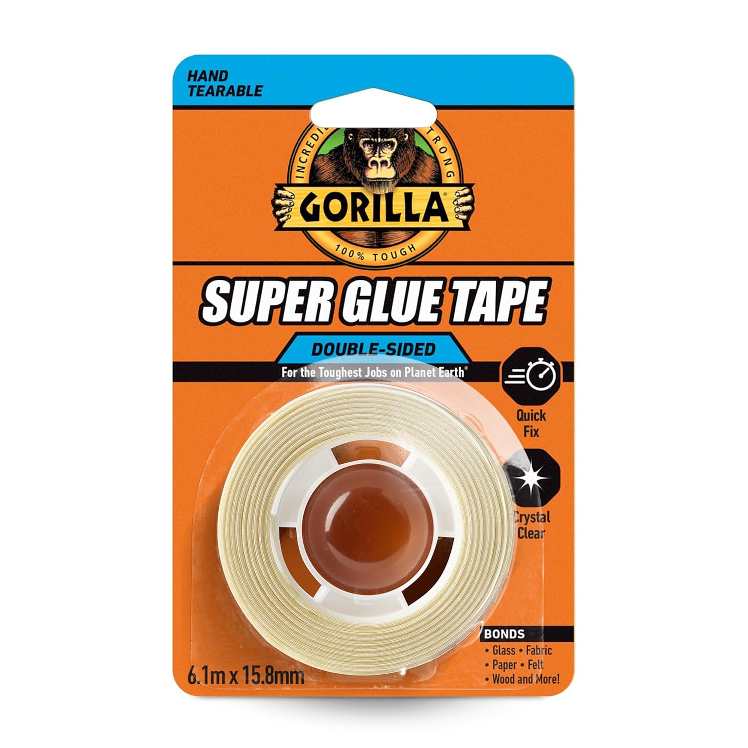 Super Glue Tape, 6.1m x 15.88mm – Heavy Duty, Crystal Clear, No Mess Double Sided Tape, Ideal for Permanent Repairs, Quick Fixes & Craft | Bonds Glass, Fabric, Paper, Cardboard & More
