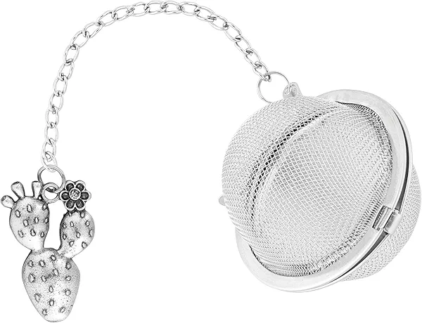 Supreme Housewares Prickly Pear Tea Ball Infuser, 2 Inch Mesh Tea Strainer, 18/8 Stainless Steel with Zinc Alloy Prickly Pear Charm for Loose Leaf Tea, Silver