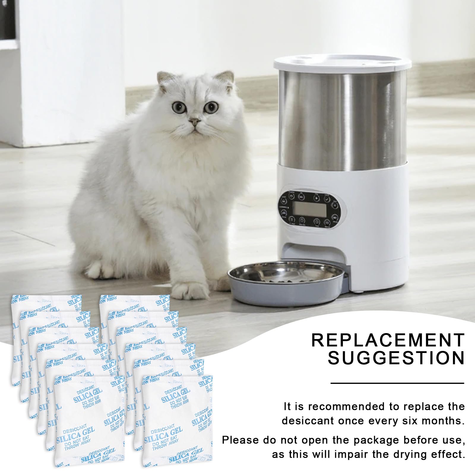 Desecante de Gel de Sílice 12 Unidades, Bolsa Desecante para Alimentadores Automáticos para Gatos