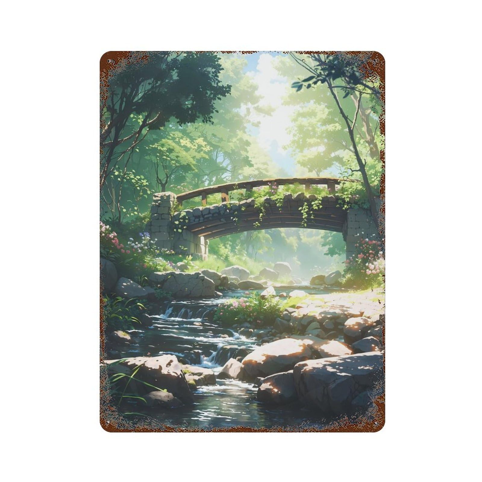 Over The River Retro Metal Sign 15.7"x11.8", Vintage Wall Decor for Garage, Pub Or Kitchen