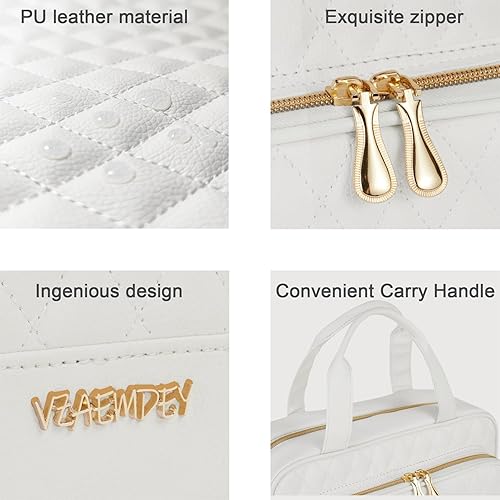 Miniatura 2 de VZAEMDEY Neceser de viaje para mujer, de piel sintética, resistente al agua, organizador de maquillaje con gancho para colgar, bolsa de cosméticos