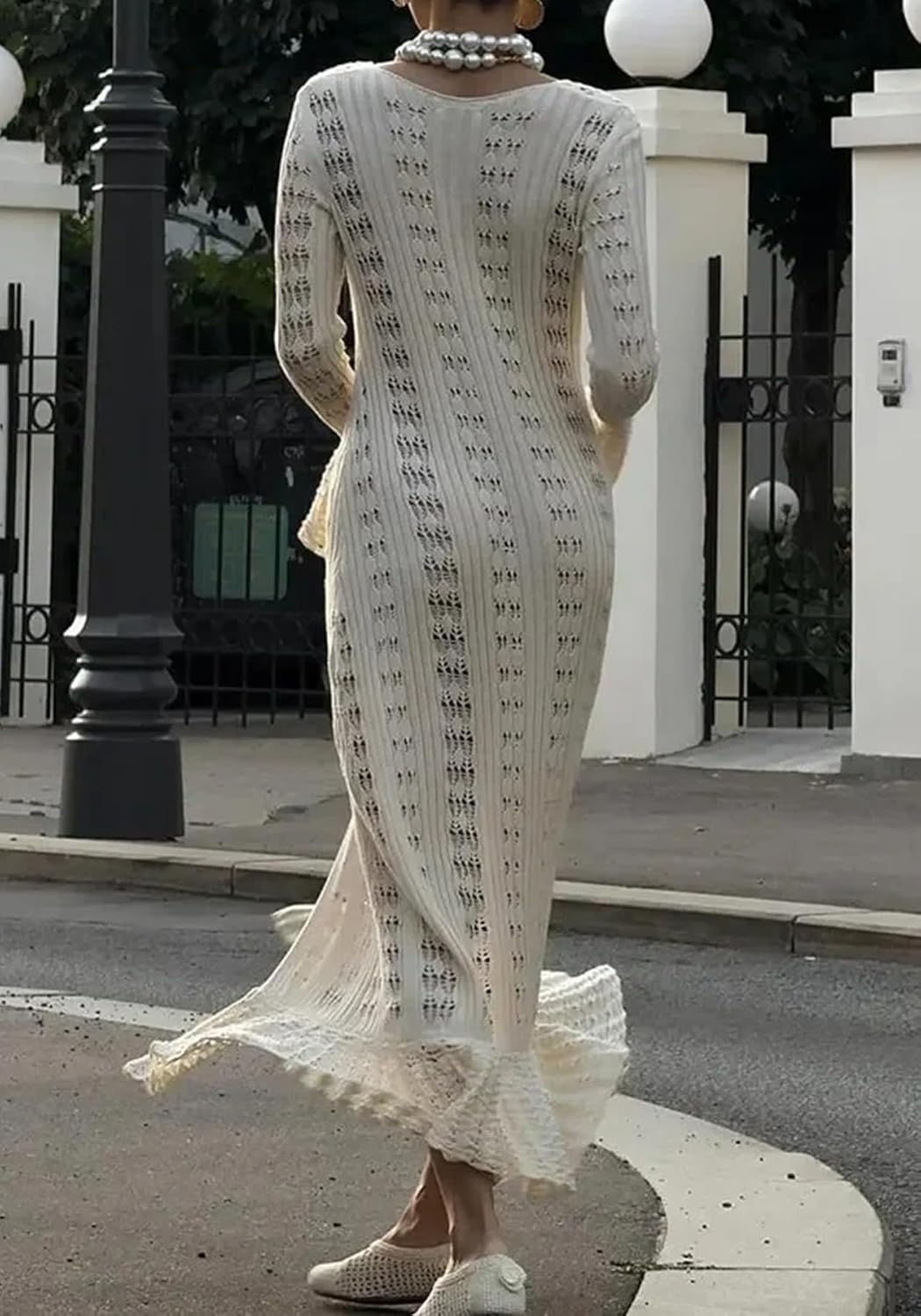 NRTHYE Women Long Crochet Cardigans Button up Knit Hollow Out Elegant Duster Sweaters Cover Up Maxi Dress - Image 4