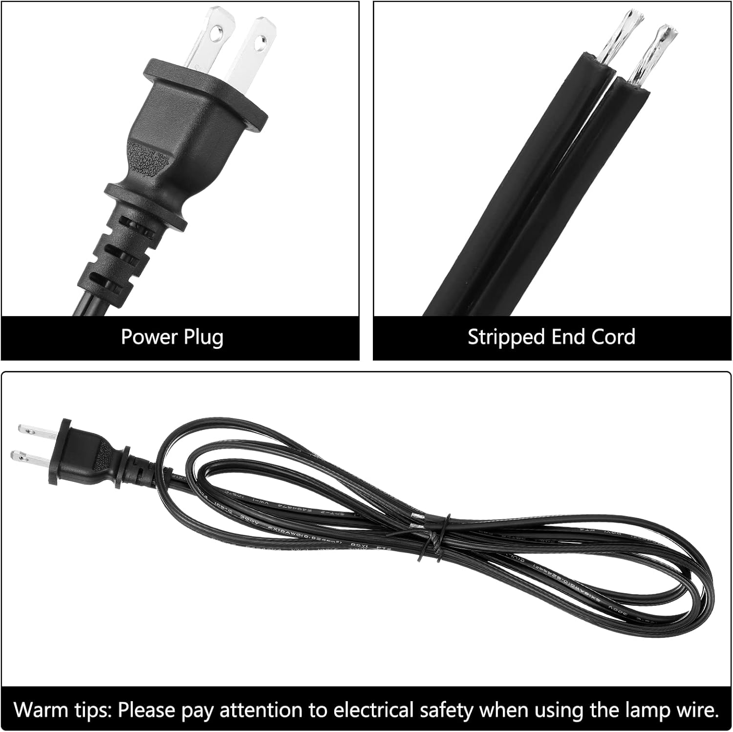 10 Pack Lamp Cord Set - 6 Feet Black, With Molded Plug & Toggle Cord Replacement, Ready For Wiring & DIY Repairing