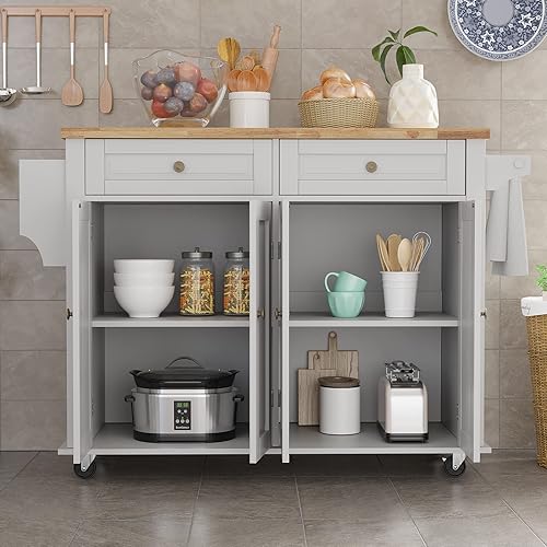 Miniatura 3 de Rolling Kitchen Island - Carros de cocina movibles sobre ruedas isla con gabinete de almacenamiento mesa de isla para cocina con parte superior de
