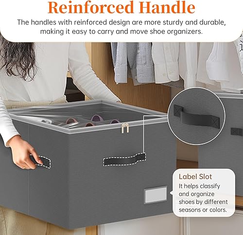 Miniatura 5 de Paquete de 3 organizadores de zapatos para armario, contenedores plegables de almacenamiento de zapatos, se adaptan a hasta 24-48 pares, caja