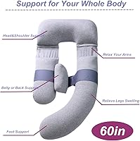 Vista 2 de Moon Pine - Almohada de embarazo de 60 pulgadas, almohada de cuerpo completo en forma de U desmontable, almohada de maternidad y lactancia