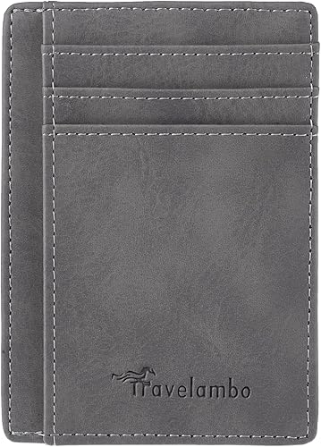 Miniatura 206 de Travelambo billetera mediana y minimalista de cuero para bolsillo frontal, con bloqueo de interferencia de radiofrecuencia, Verde, Minimalista