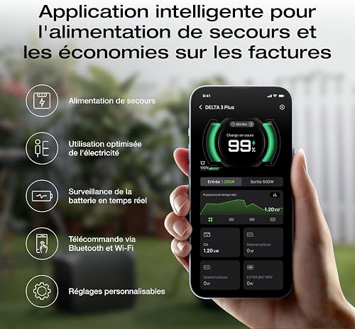 Station électrique portable EF EcoFlow DELTA 3 Plus,1024 Wh de capacité, batterie LiFePO4, charge complète en 56 min, 1800W de puissance de sortie, pour camping, RV, l'alimentation de secours - 9