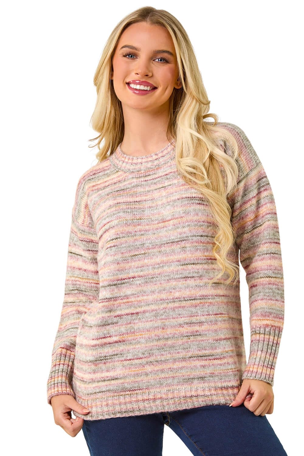 Roman Women's Petite Space Dye Knitted Jumper in Beige | Size: 18