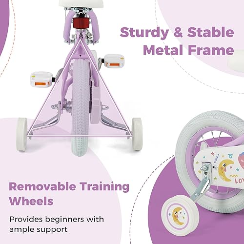 Miniatura 4 de COSTWAY Bicicleta infantil para niñas y niños de 3 a 8 años, bicicleta para niñas de 12, 14, 16 y 18 pulgadas, bicicleta para niños con ruedas de