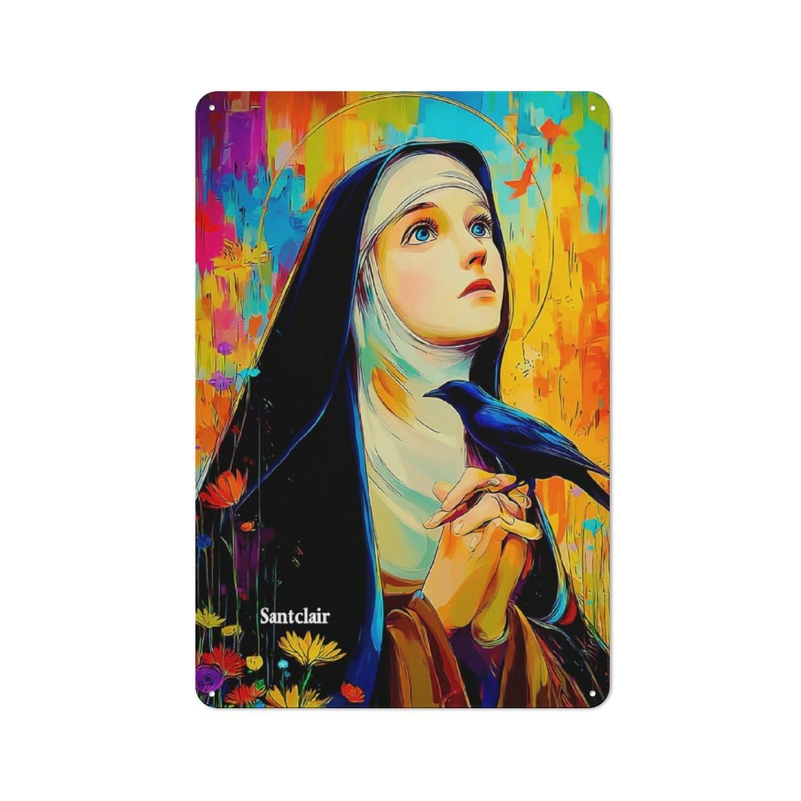Retro Saintly Serenity A Mystical Portrait Metal Sign 30x20cm, Classic Pub Decor for Cafe, Pub, Workshop Or Home Bar, for Casual British Interiors