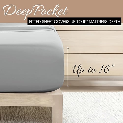 Miniatura 5 de Juego de sábanas Queen, 4 piezas, ultra cómodas y transpirables, refrescantes, esquinas tipo bolsillos profundos para colchón de 16 pulgadas, sin