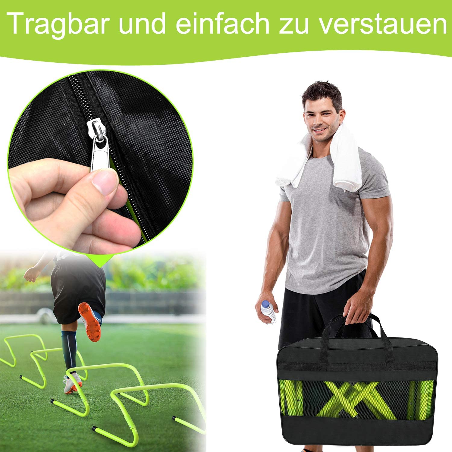 YUENFONG Lot de 6 Agilité Vitesse Haies, réglables en Hauteur de 20 à 30 cm, Ensemble d'obstacles d'entraînement de Sports auxiliaires d'athlétisme de Football, pour Enfants et athlètes,Vert