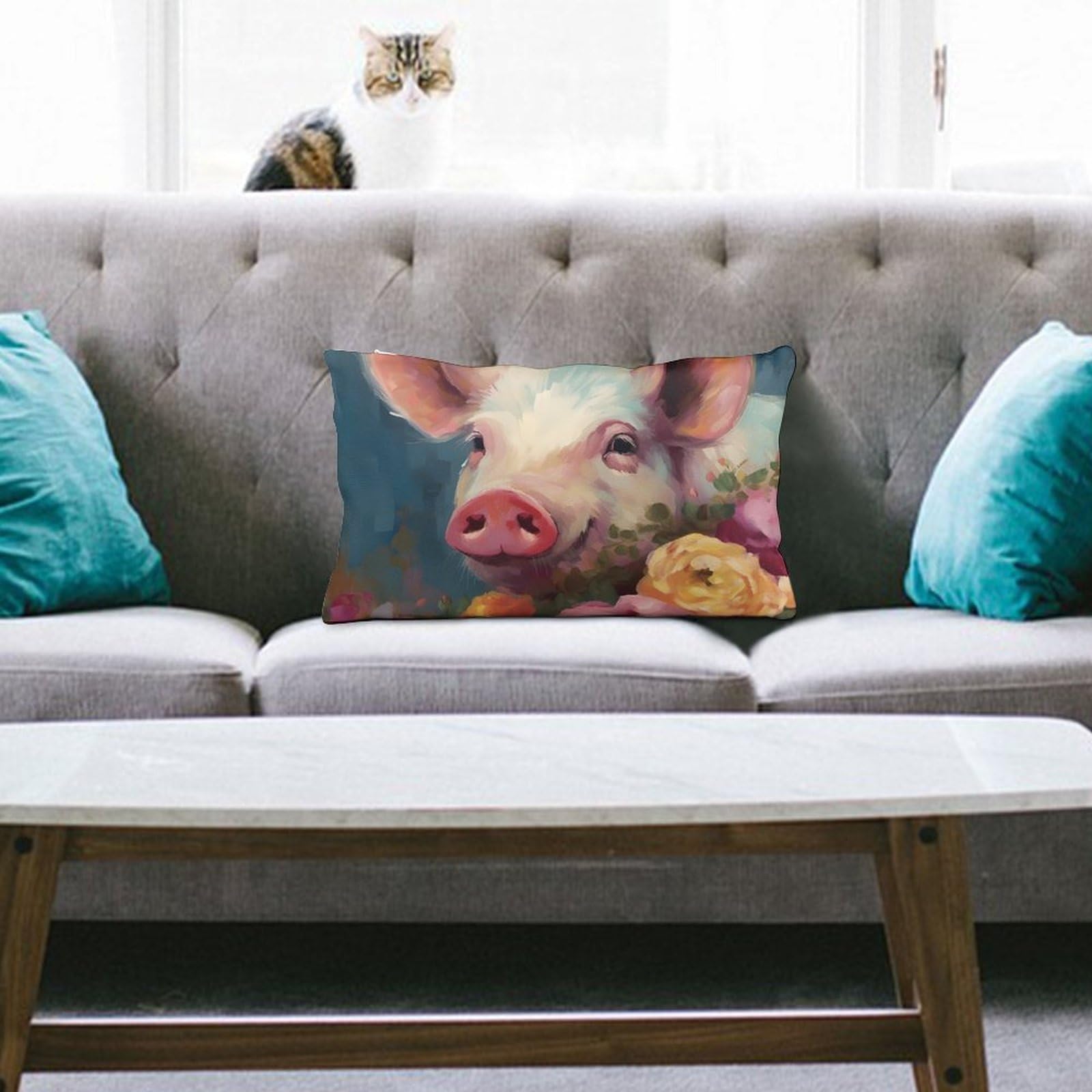 NTVOWPZO Decoration Throw Pillow Covers 8"x12" Pillowcases Covers Painting Flower Pigs Soft Pillowcases Modern Farmhouse Home Decor Sofa Cushions Covers for Couch Bed Living Room