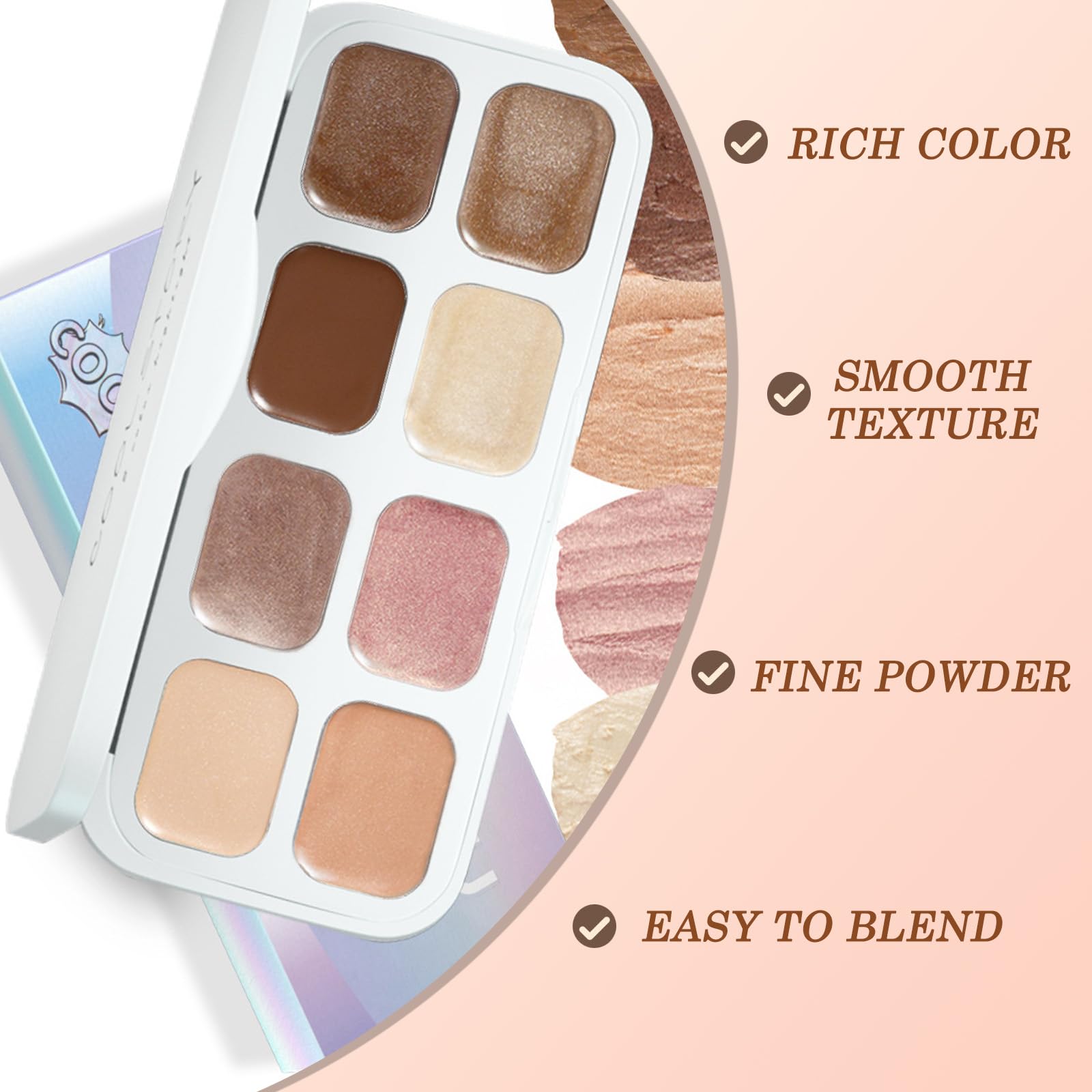 8-Color Eyeshadow & Concealer Palette with Brushes Cream Formula, Highly Pigmented, Long-Lasting, Multi-Use for Shimmer and Matte Makeup, Works as Highlighter & Contour - Image 4