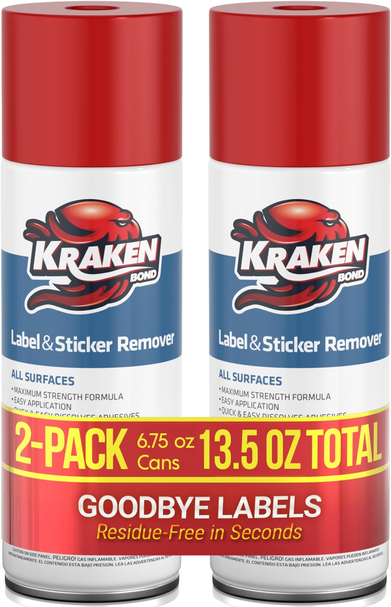 KRAKEN BOND Label & Sticker Remover Spray - (2x6.7oz) Quick-Dissolve Adhesive Remover Spray with Citrus Scent, Removes Tar, Tape & Bumper Stickers on Multiple Surfaces, No Damage to Paint, 2 Pack
