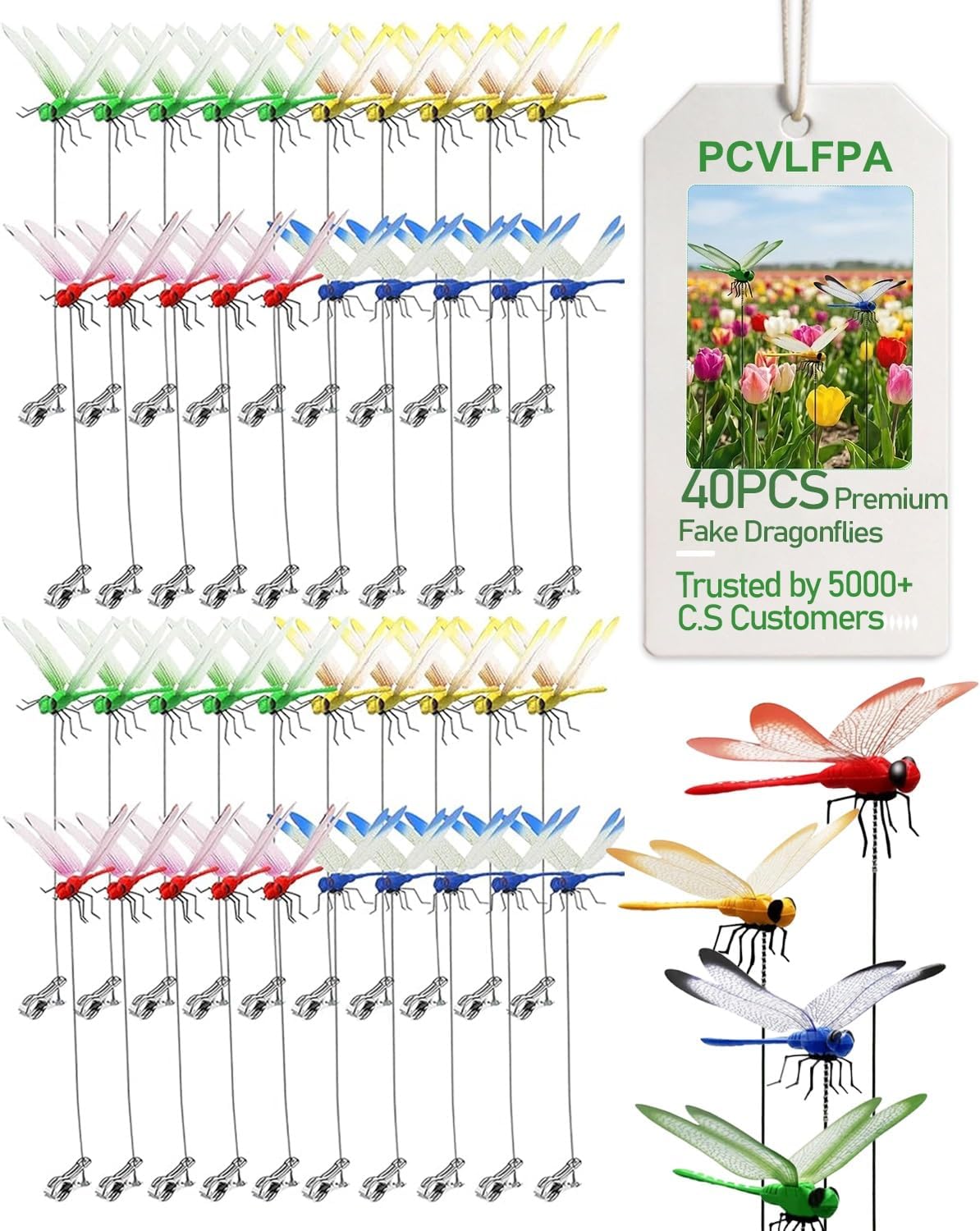 Dragonfly Clips to Keep Bugs Away,Fake Dragon Flies,Clip on Dragonflies for Bug Repellent,Realistic Fly Decoy Wasp Deterrent,3D Outdoor Garden Artificial Hat Rod Stakes Gardening Decor(60pcs)