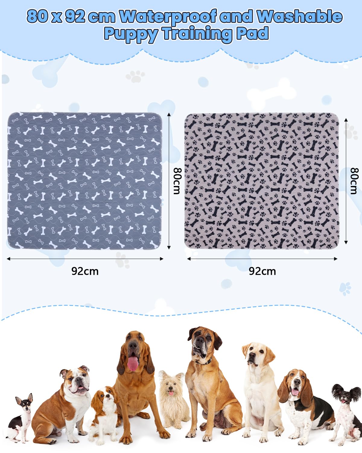 2 pezzi Traversine Lavabili per Cani,80X90cm Riutilizzabili Assorbenti Rapidi Tappetini Cane Puppy Pads,Tappetino per Addestramento Riutilizzabile,Tappeti Assorbenti Riutilizzabili per Puppy Pads