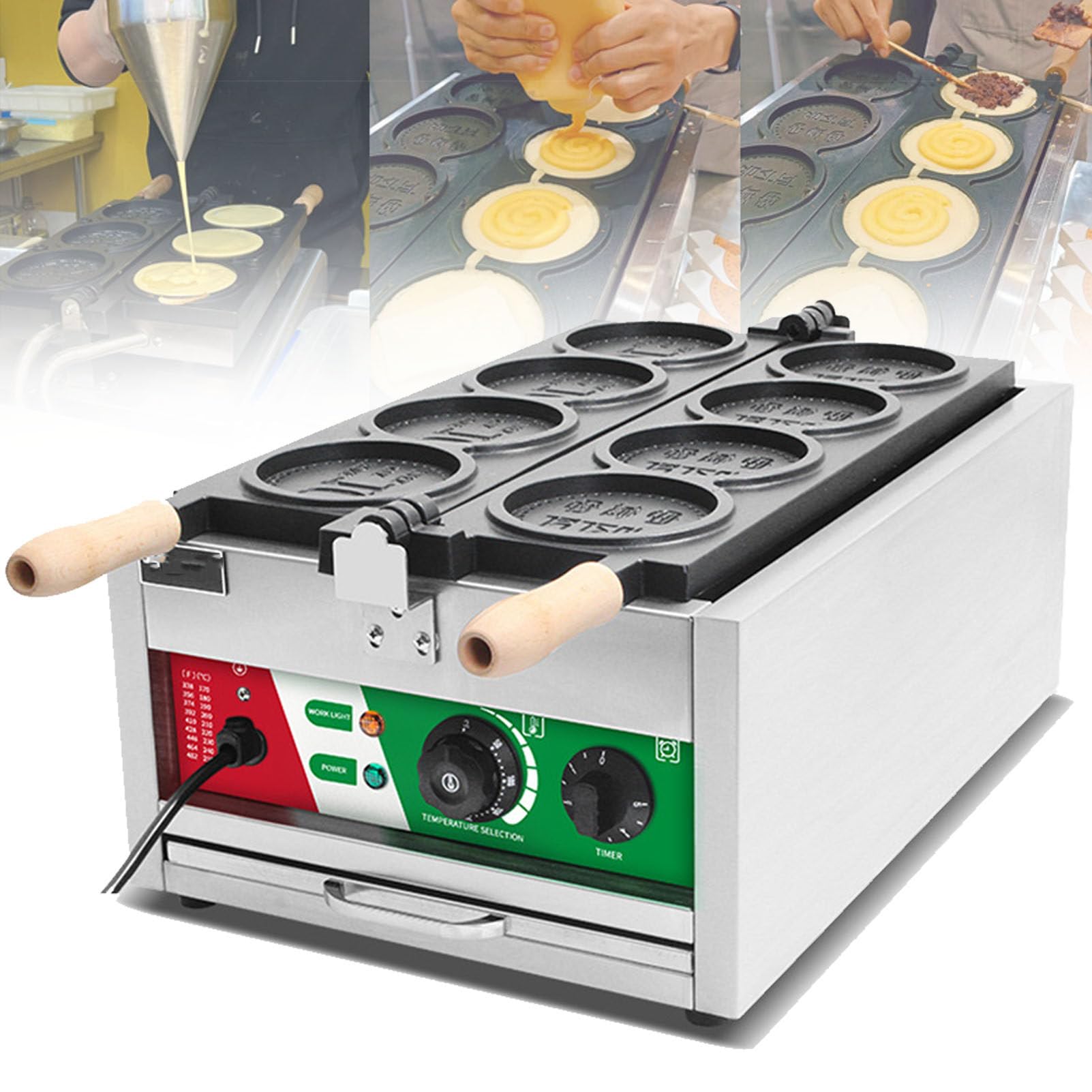 HTTGDGDH Commercial Korean Coin Waffle Maker, Coin Pancake Maker Stainless Steel Temperature And Time Control Cheese Coin Waffle Maker Suitable,