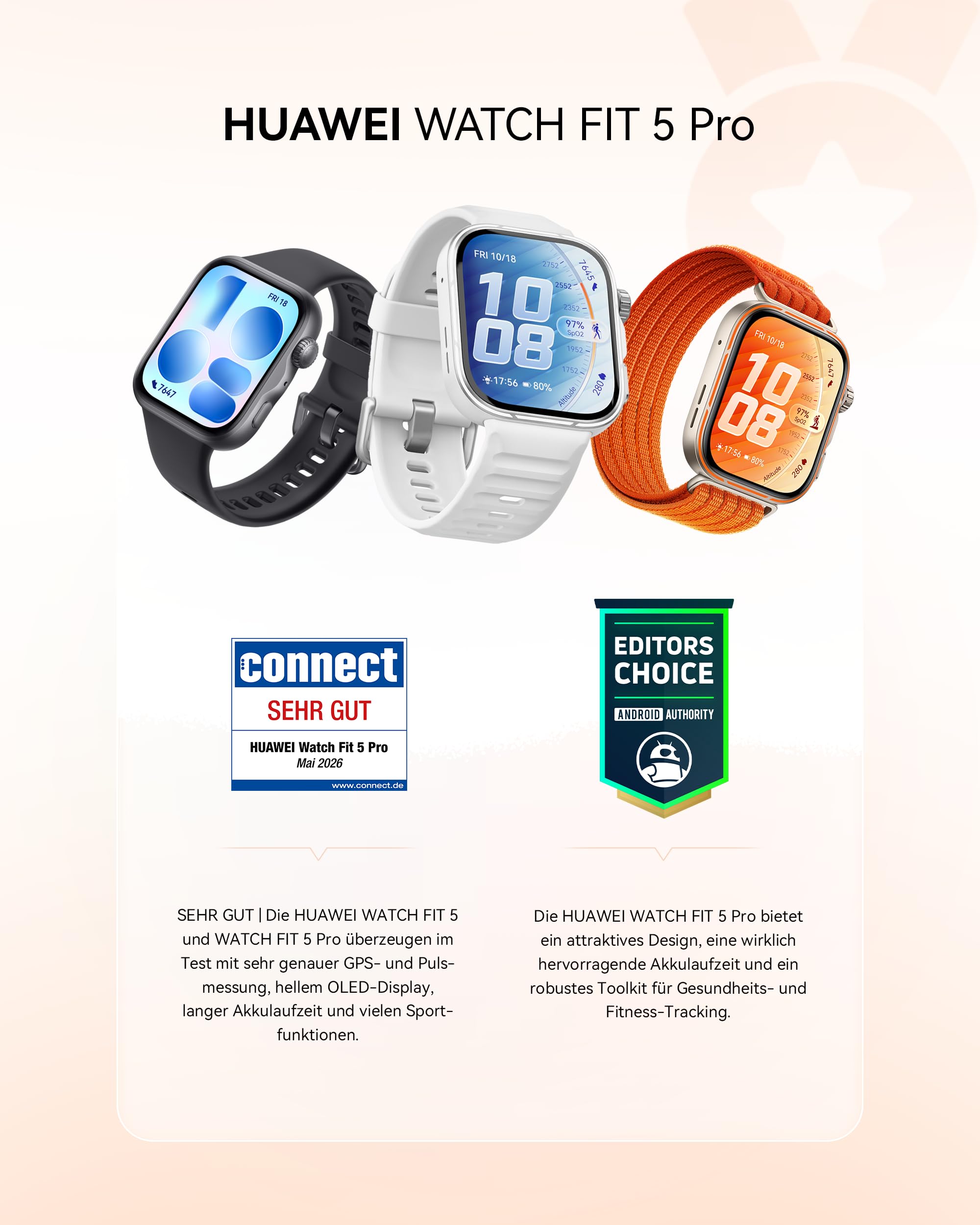 HUAWEI Watch FIT 5 Pro Smartwatch GPS Fitness Tracker EKG Schlaftracker 1,92" Display NFC-Zahlung Sportuhr 5 ATM Schwarz