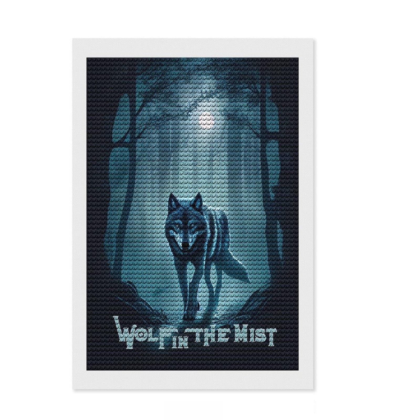 Junmoney Wolf in The Mist DIY Diamond Art Canvas Kit 8"x12", Easy to Follow Symbols, Finish and Display, Creative Leisure Activity