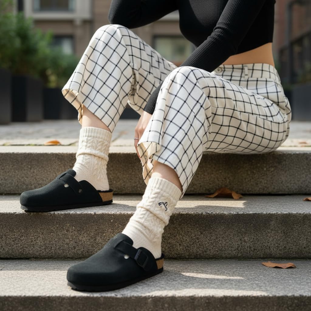 CUSHIONAIRE Women's Hana Cork footbed clog with Genuine Leather upper, Faux Fur lining, and +Comfort - Image 8