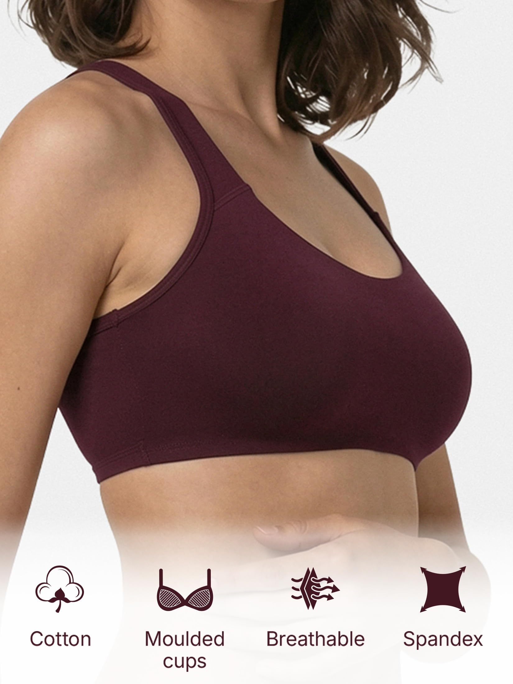 Enamor Low-Impact Cotton Lounge Bra for Women- High Coverage, Non Padded and Wirefree(SB06_Grape Wine_M) 2